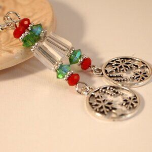 Snowflake Earrings Christmas Dangle Pierced or Clip-on Earrings Silver Earrings